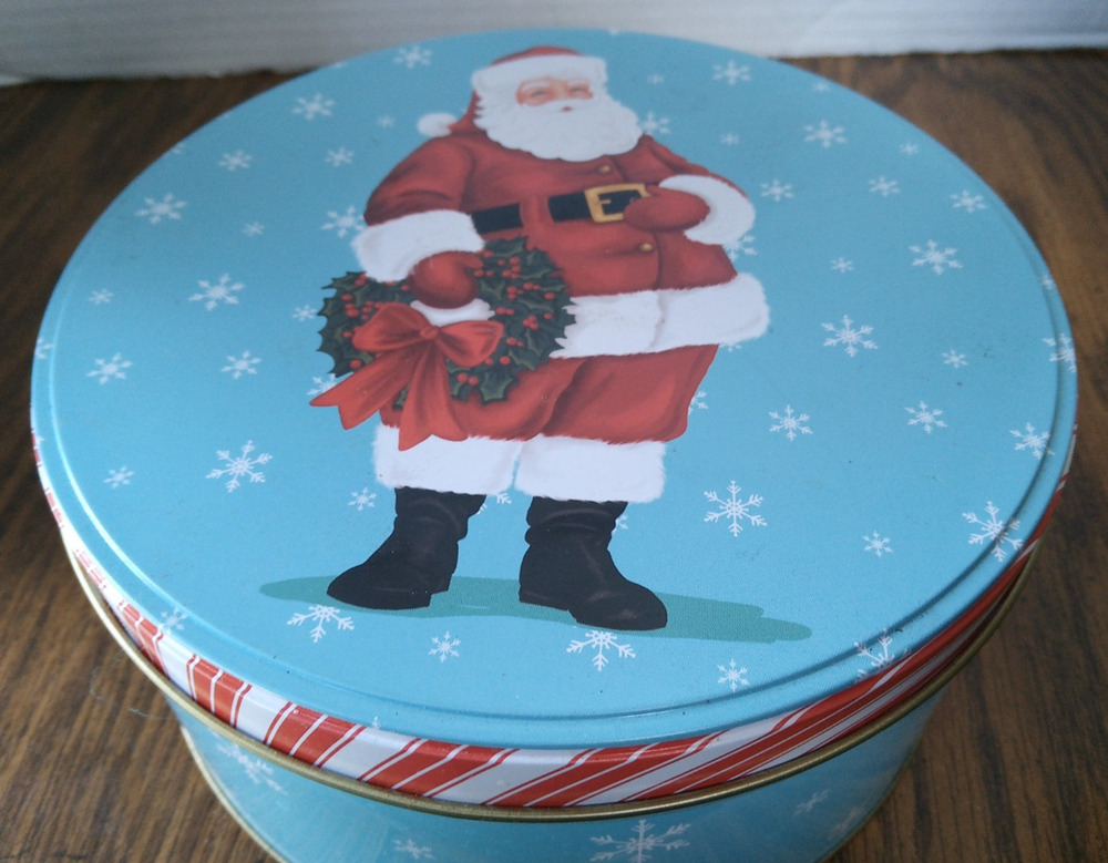 Greenbrier Red White And Blue Santa Claus Holiday Cookie Storage Tin